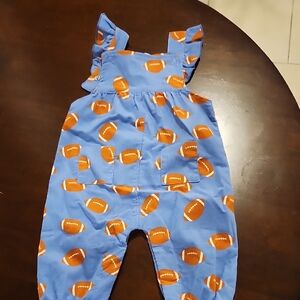 Angel Dear Blue Overalls with Orange Footballs Girls Size 3-6M